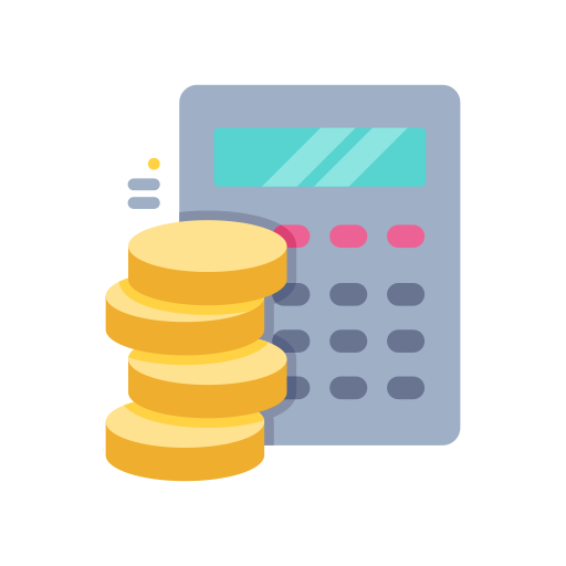 Ikon av kalkulator og mynter